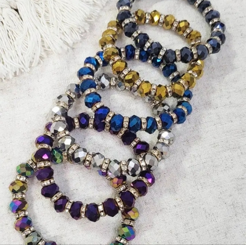 Glass Beads Stretch Bracelet set of 6